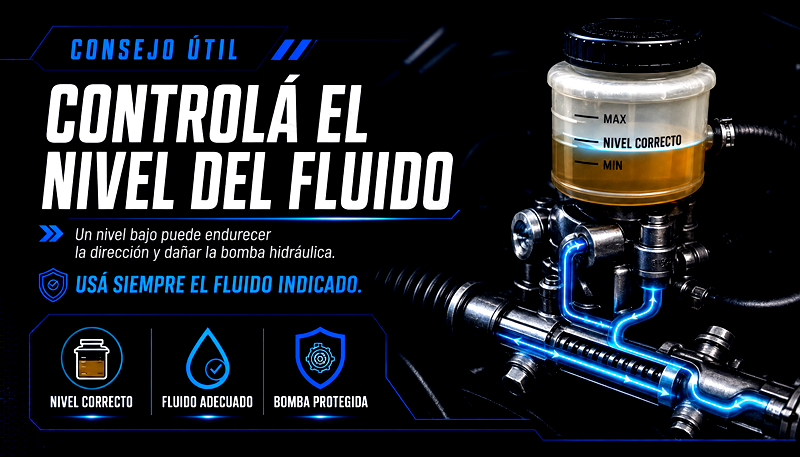 Consejo sobre el nivel del fluido de la dirección hidráulica